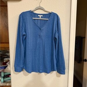 Maurices Blue Long Sleeve Ribbed V-Neck Top